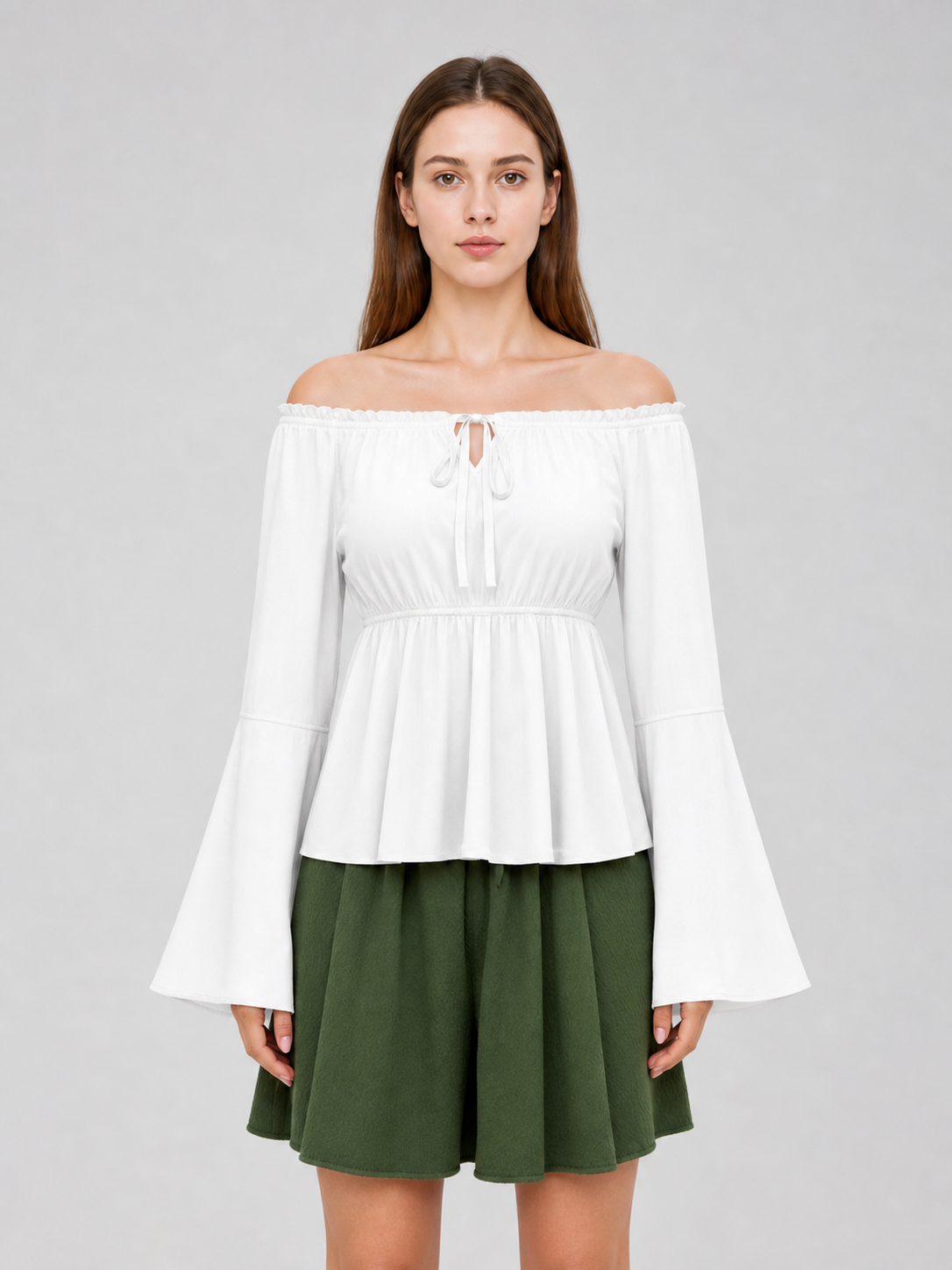 Off-the-Shoulder Blouse with Flared Sleeves