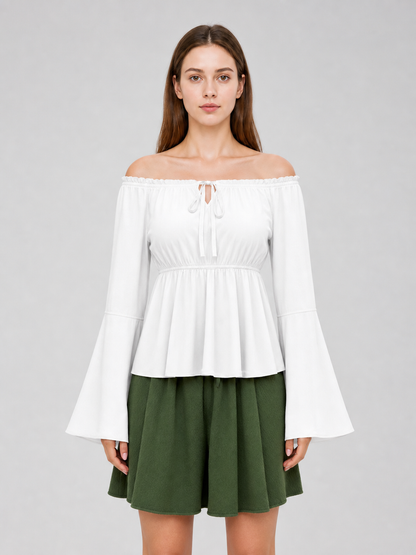 Off-the-Shoulder Blouse with Flared Sleeves