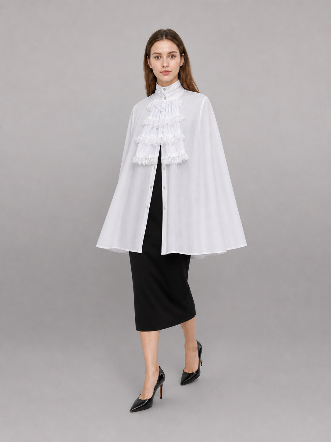 White Blouse with Jabot and Long Sleeves