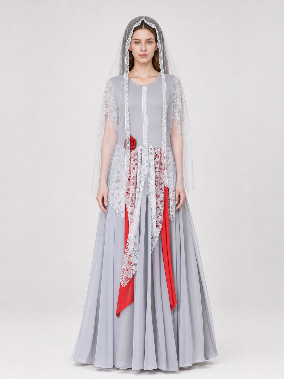 Gothic Ghost Costume with Long Veil and Lace