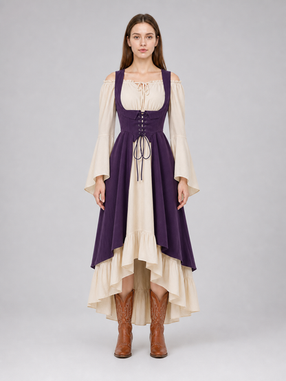 Purple Retro Lace-Up Pinafore Dress