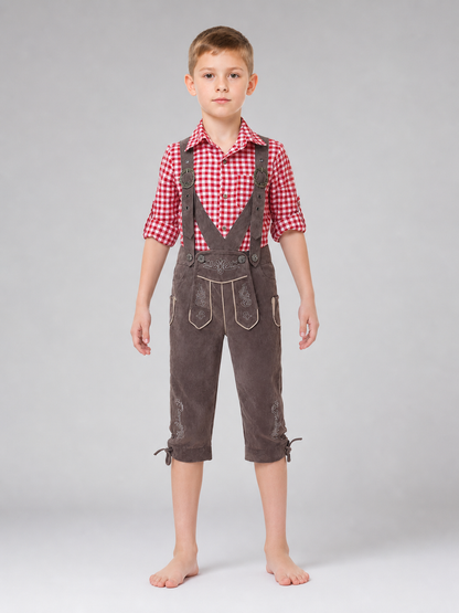 Alpine-style outfit: plaid shirt and pants
