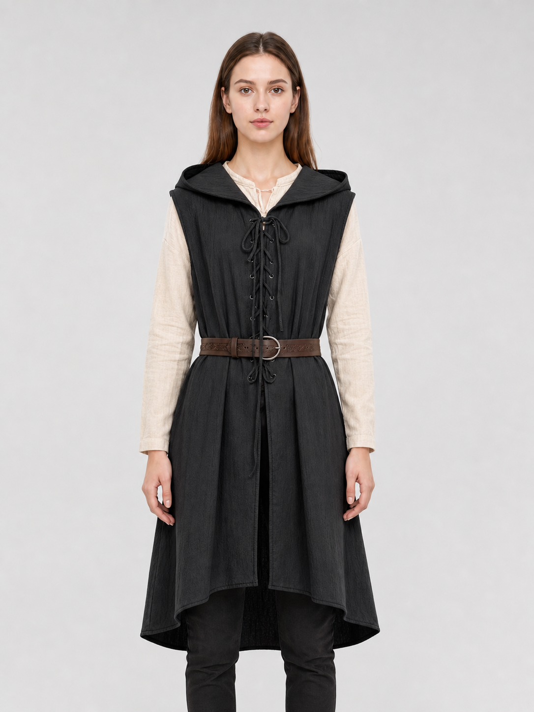 Medieval Cotton-Linen Hooded Tunic