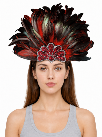 Red Feather Carnival Headpiece