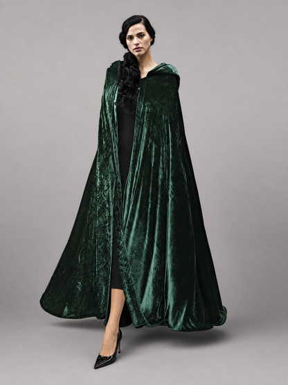 Dark green hooded velvet costume cape product view 49