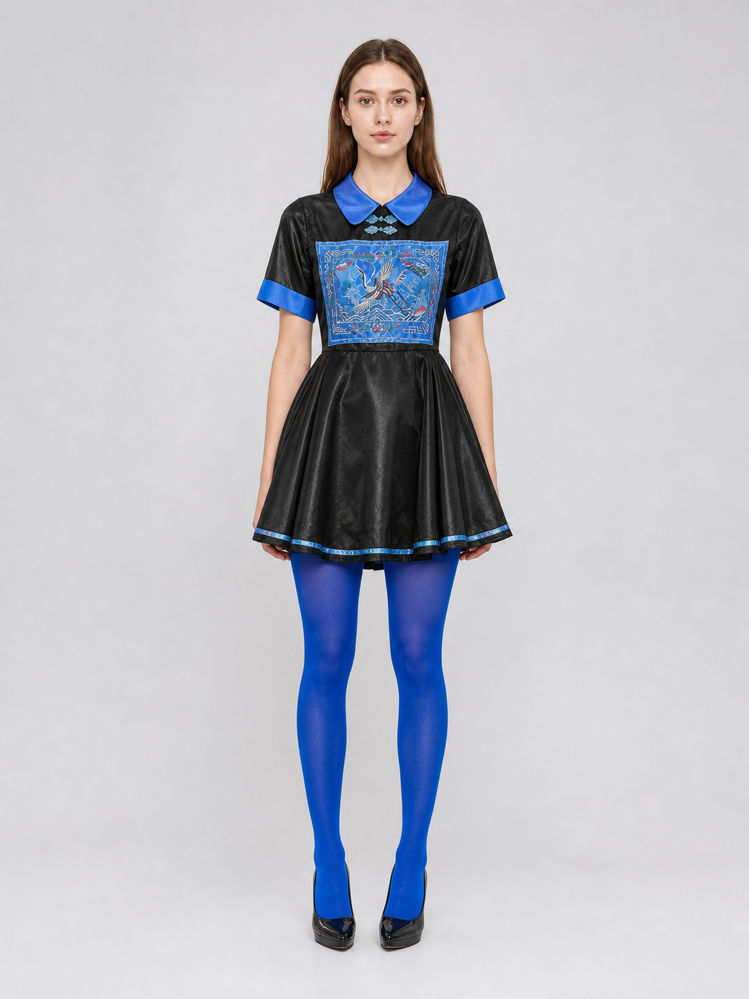 Chinese-style costume dress, hat, and tights