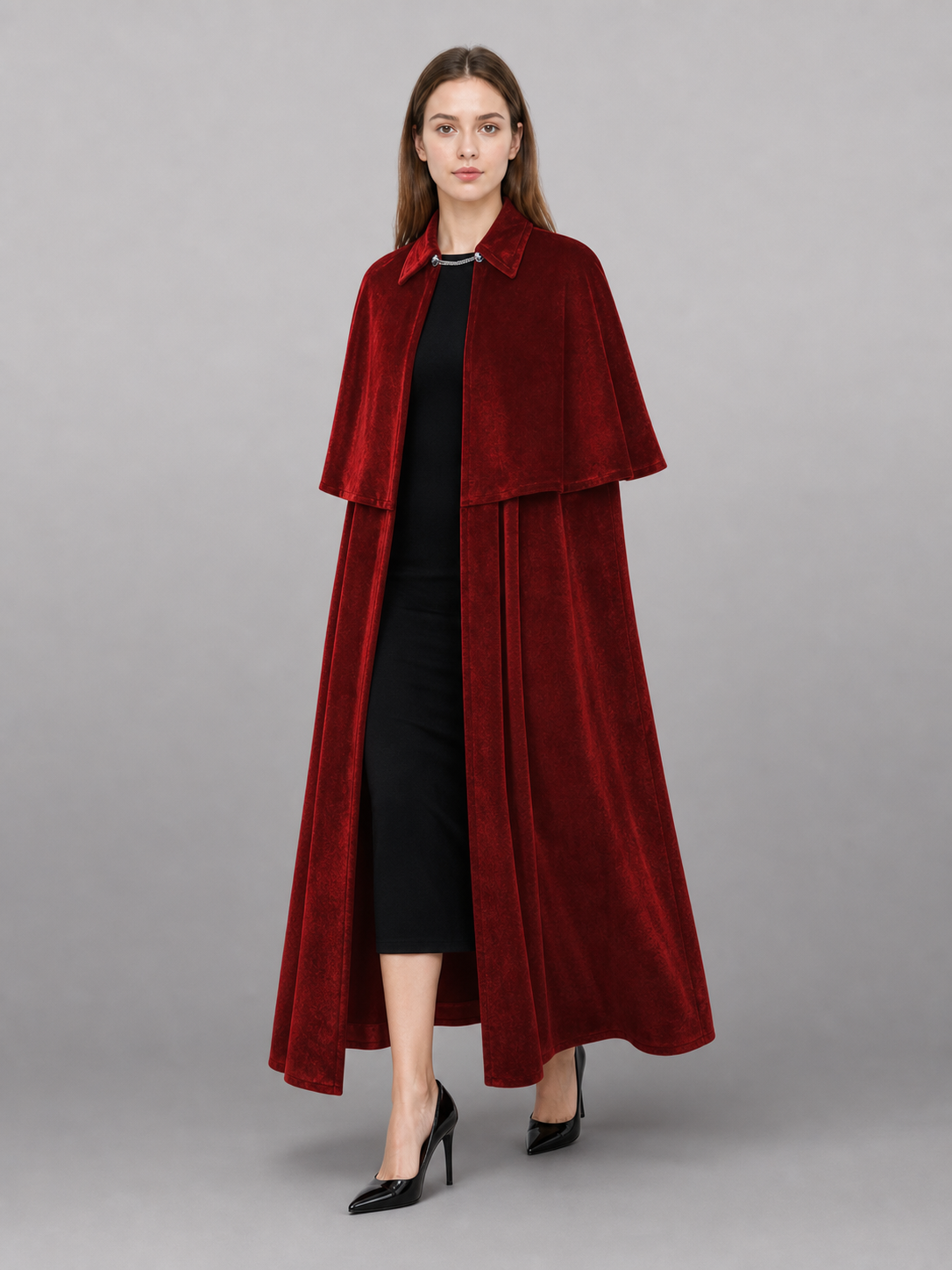 Burgundy Vampire Carnival Cloak with High Collar