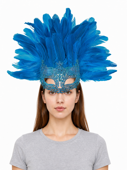 Carnival Eye Mask with Blue Feathers
