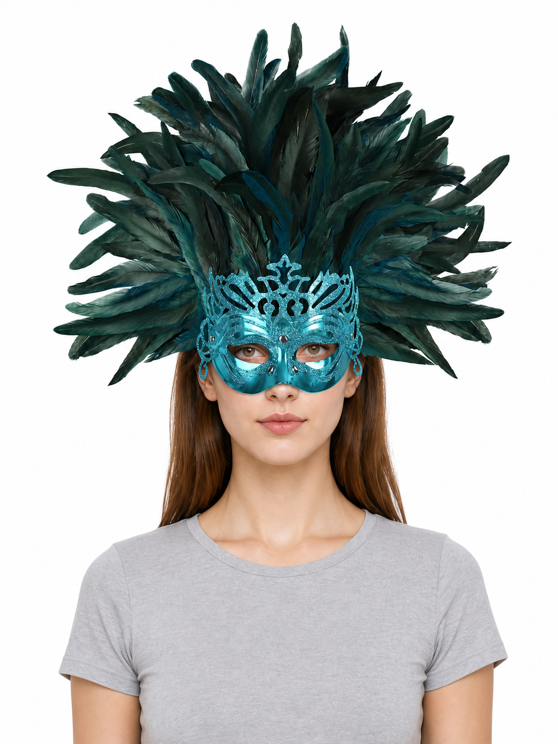 Carnival feathered headpiece with mask