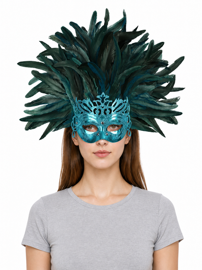 Carnival feathered headpiece with mask