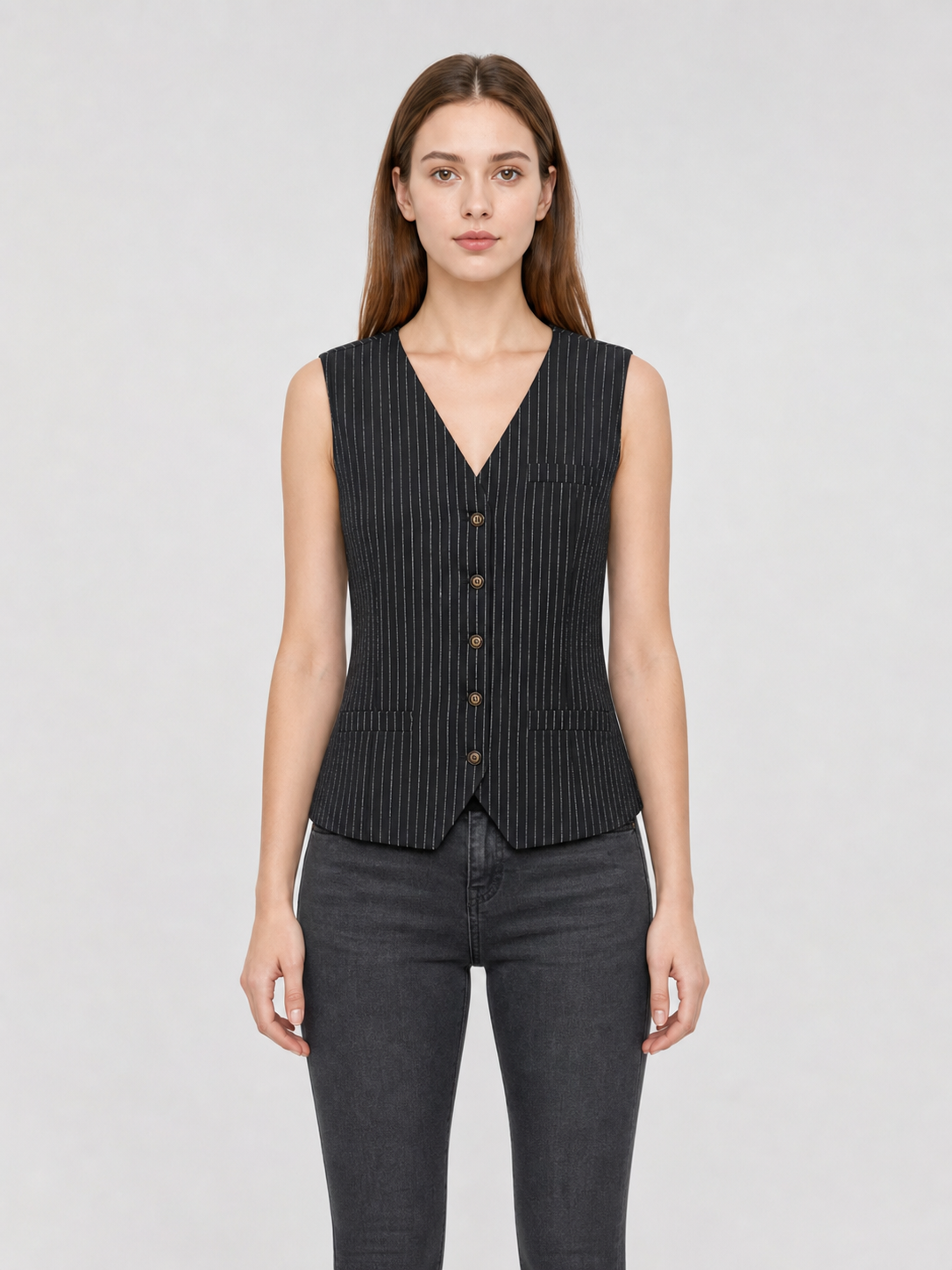 Pinstripe Vest with a V-Neck