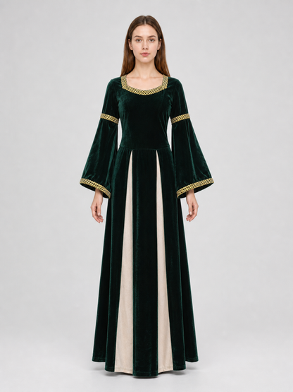 Medieval Floor-Length Dress with Bell Sleeves front view