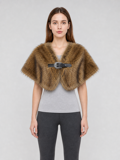 Shoulder cape with a fur texture and long pile