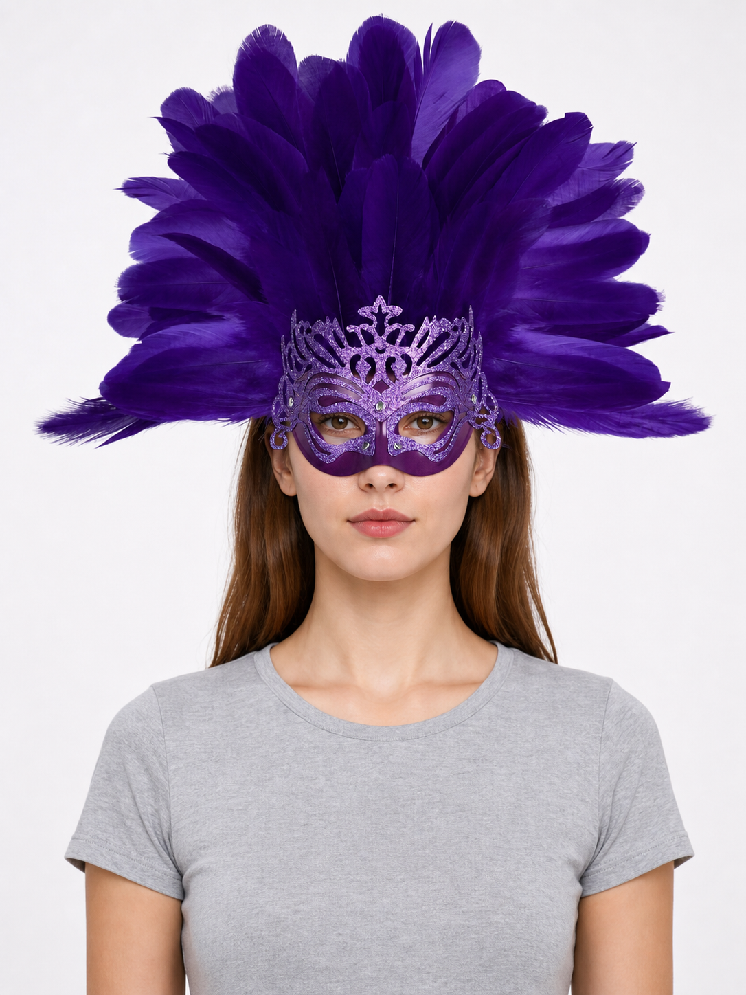 Purple Feathered Carnival Mask Headpiece product view 19
