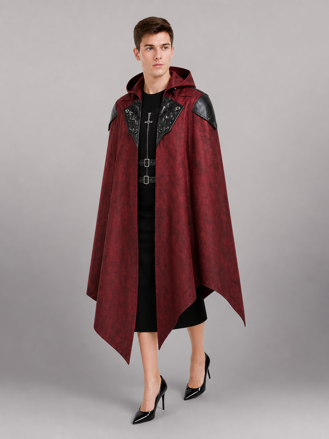 Burgundy Gothic Hooded Costume Cloak