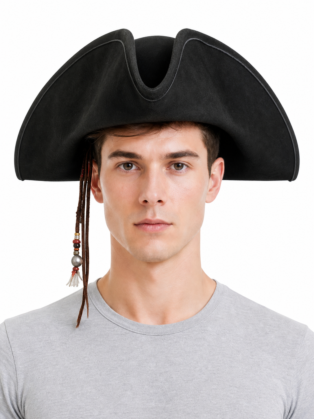 1pc Black Pirate Hat, Classic Three-Cornered Tricorne Hat with Wide Curved Brim and Structured Crown for Cosplay, Costume Parties and Themed Events