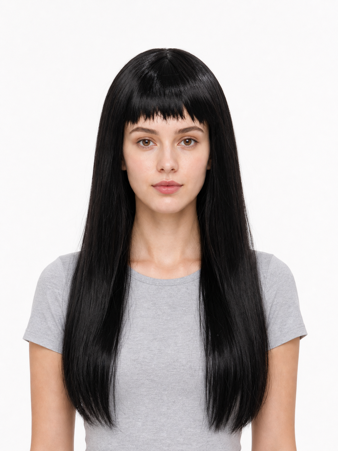 Long Wig with Straight Hair and Blunt Bangs