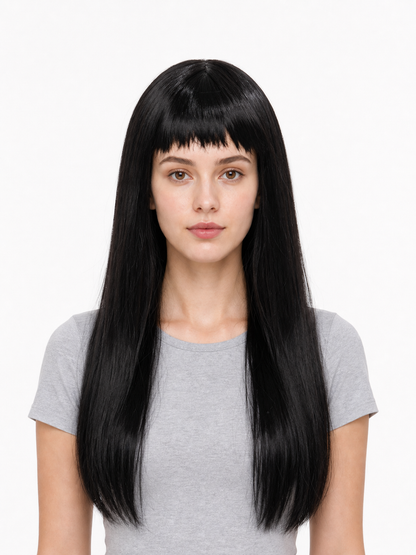 Long Wig with Straight Hair and Blunt Bangs