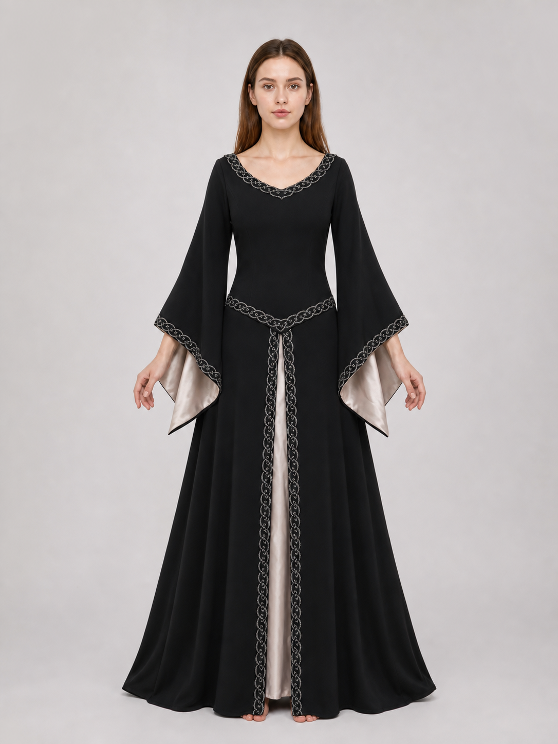Long Black Dress with Celtic Trim