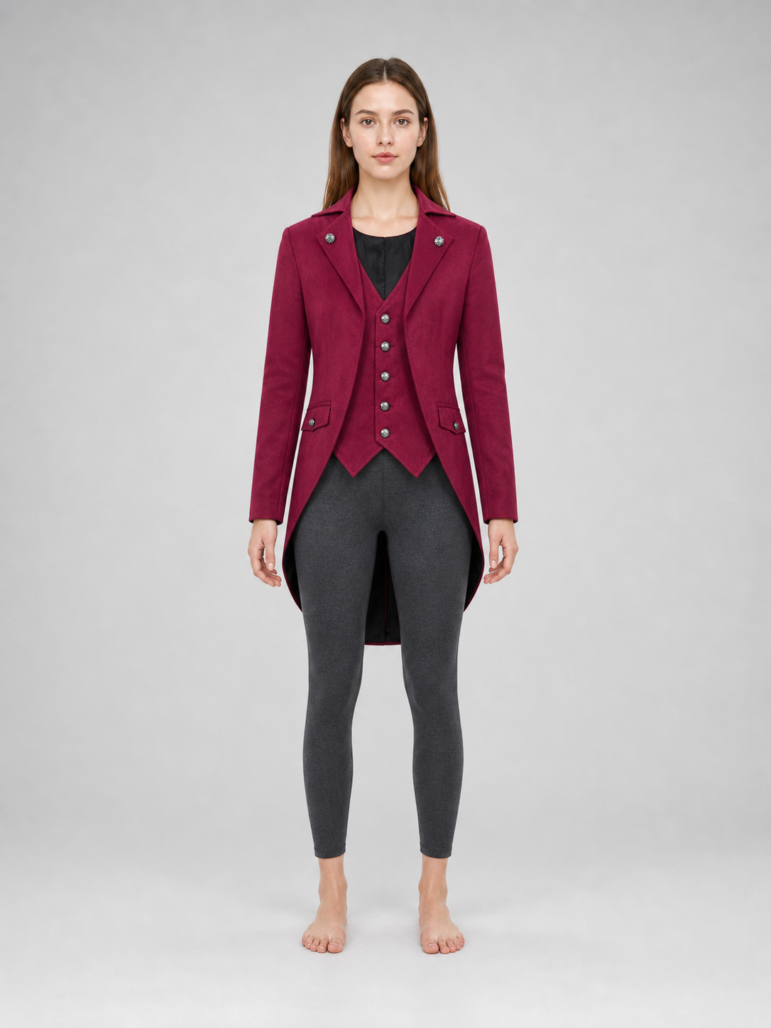 Burgundy and Black Tailcoat Jacket, Retro Cosplay