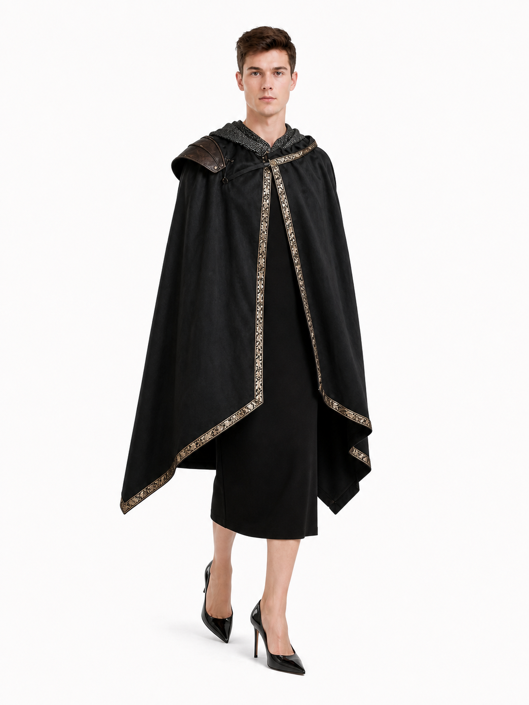 Black Medieval Hooded Carnival Cape