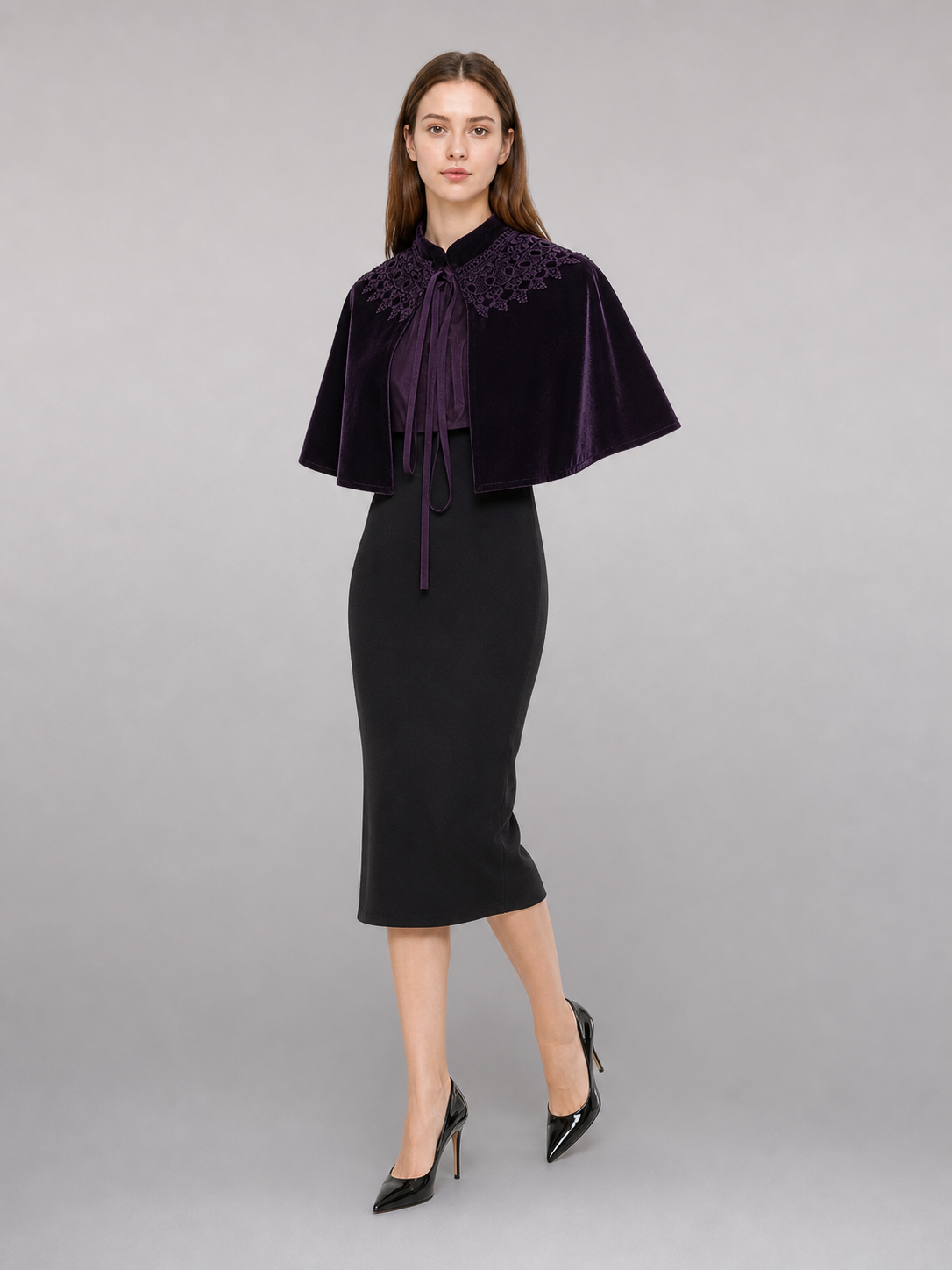 Purple Carnival Cape with a High Collar