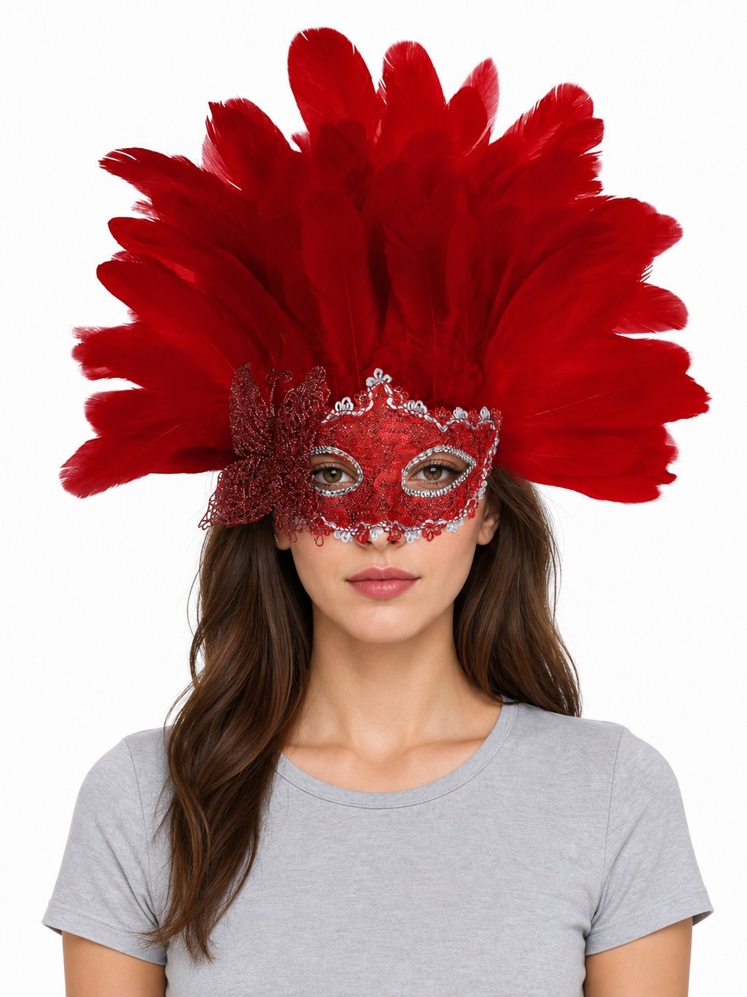 Carnival Headpiece with Red Feathers