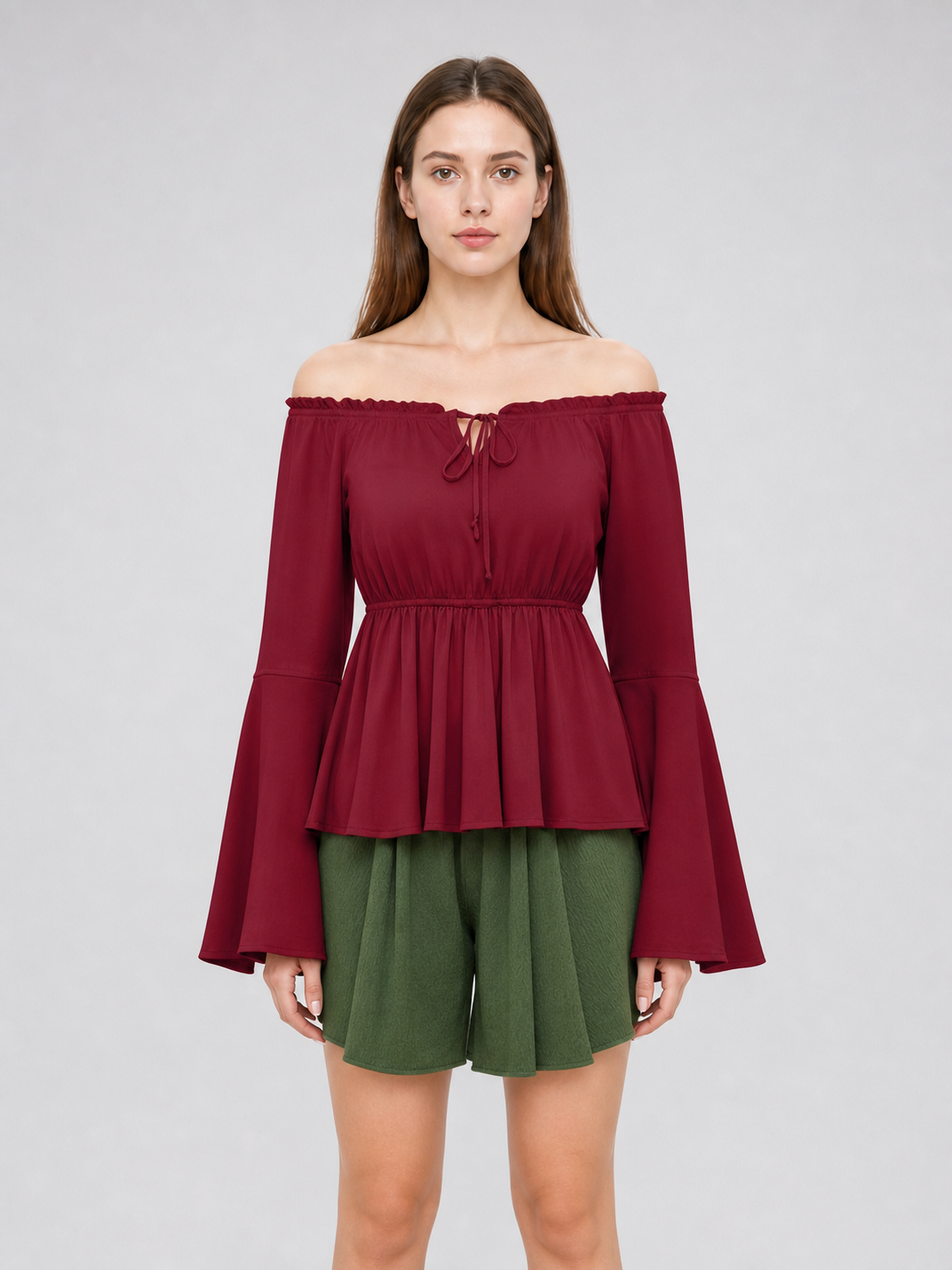 Off-the-Shoulder Blouse with Flared Cuffs