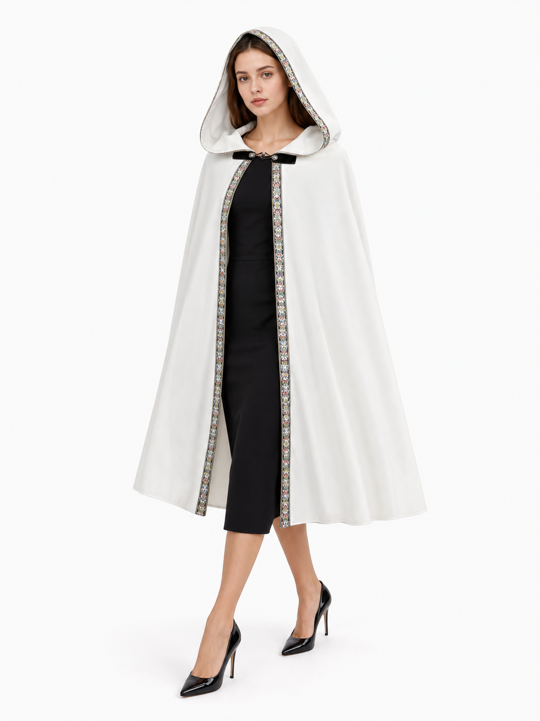 White Medieval Hooded Costume Cloak