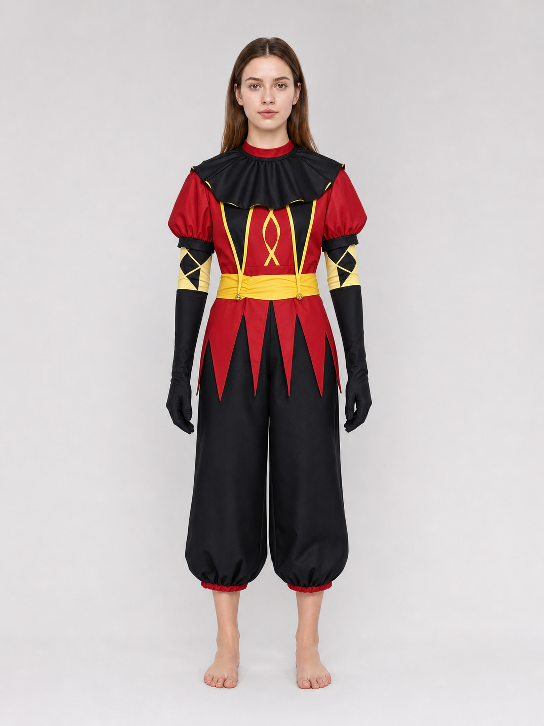 Pierrot Jester Costume for Cosplay with Mask and Accessories