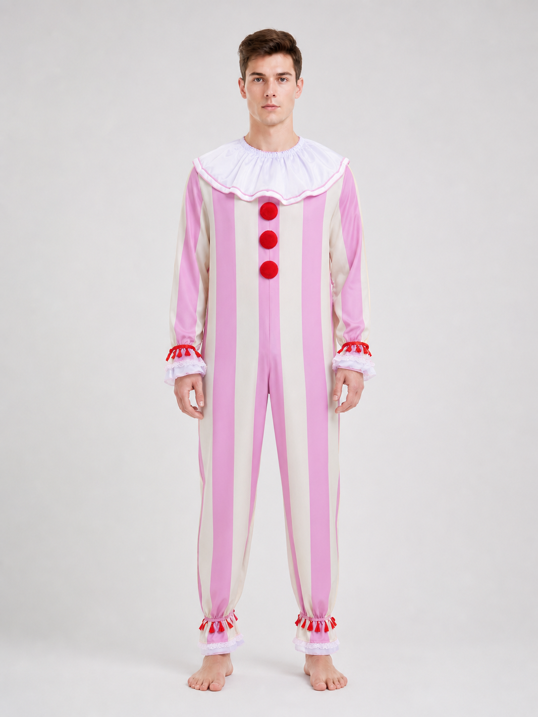 Pink and White Striped Clown Costume for Cosplay