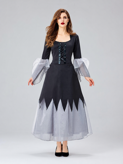 Gothic Black and Gray Lace-Up Cosplay Dress