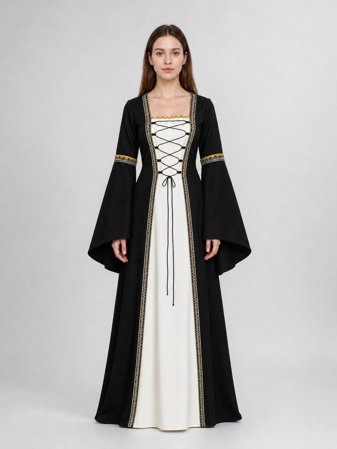 Medieval Halloween Costume Dress with Lace-Up Detail
