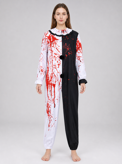 Carnival Clown Costume Jumpsuit with Blood Splatter Print