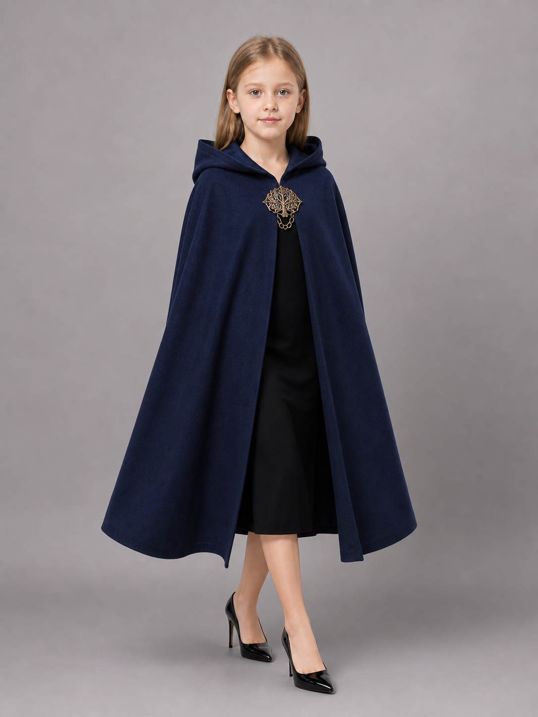 Dark Blue Hooded Costume Cloak