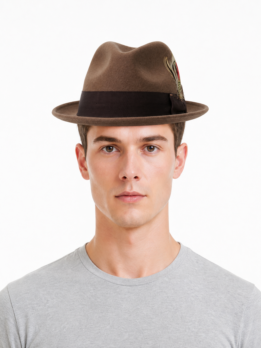 Carnival Fedora Hat with Feather and Wide Brim