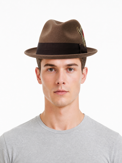 Carnival Fedora Hat with Feather and Wide Brim