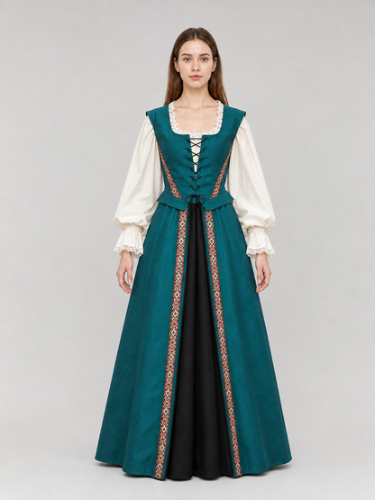 Renaissance-Style Dress with Square Neckline