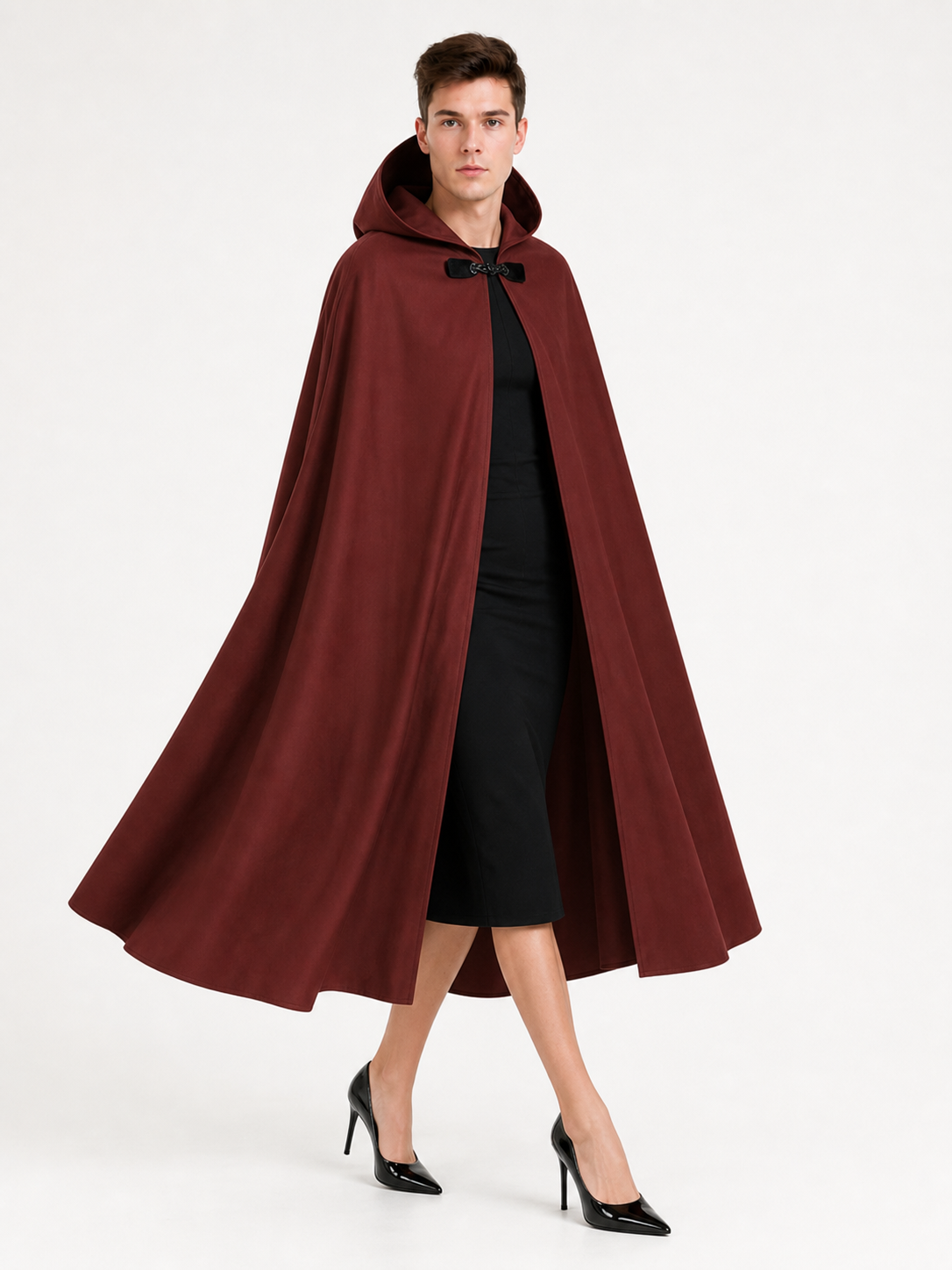Burgundy Hooded Carnival Cloak for Cosplay