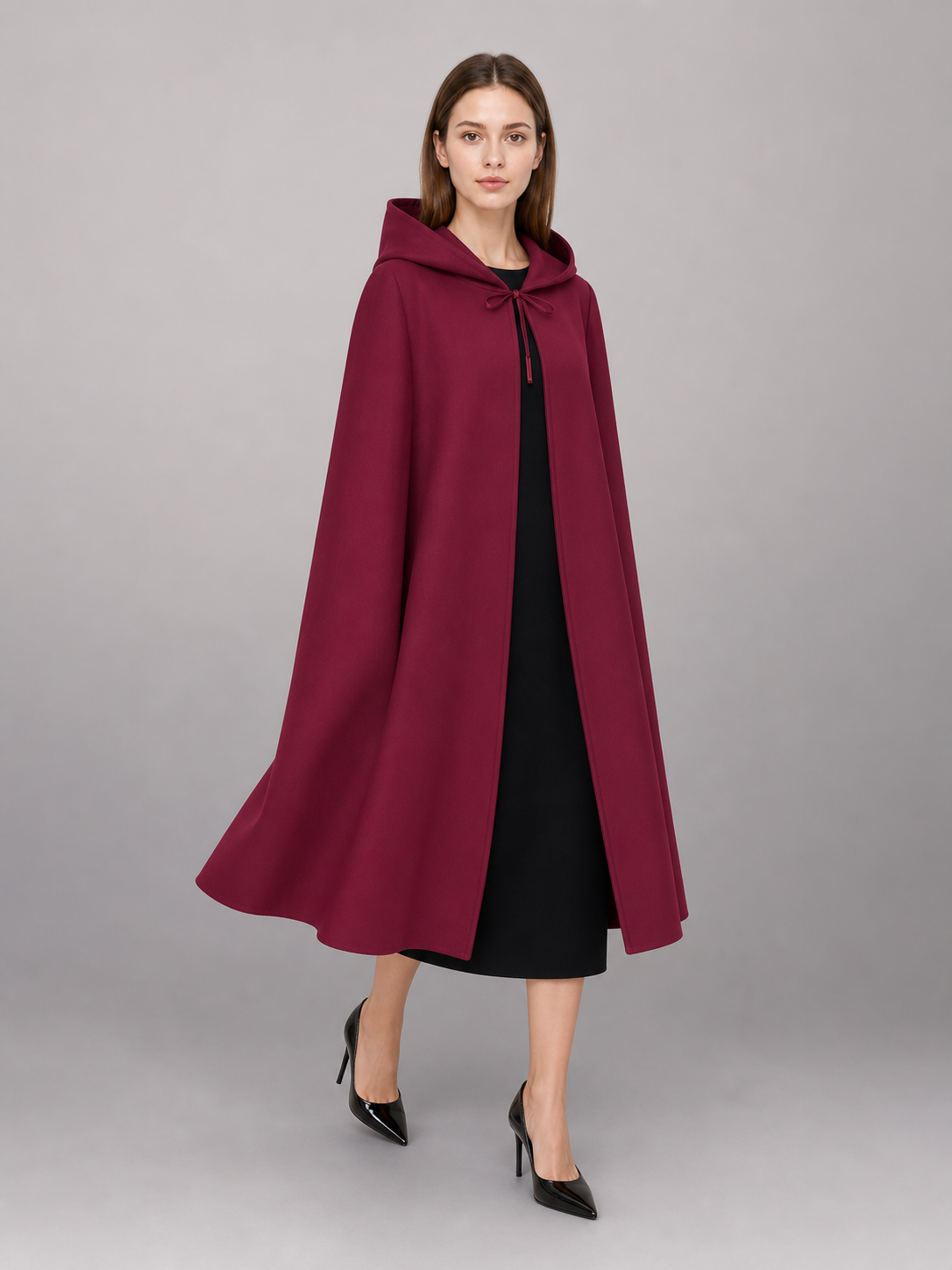 Maroon Medieval Hooded Carnival Cloak