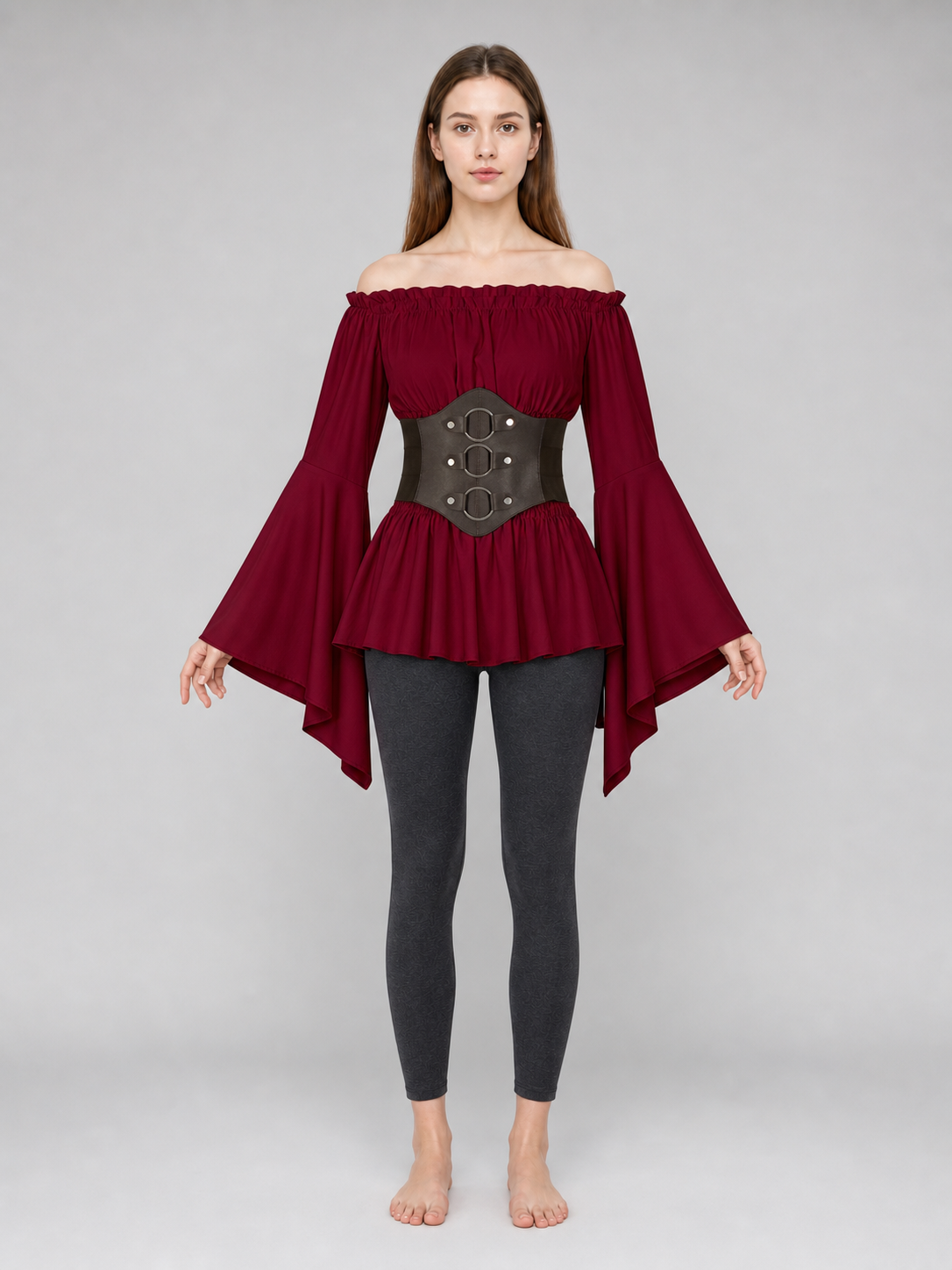Medieval Red Dress with Belt and Sleeves