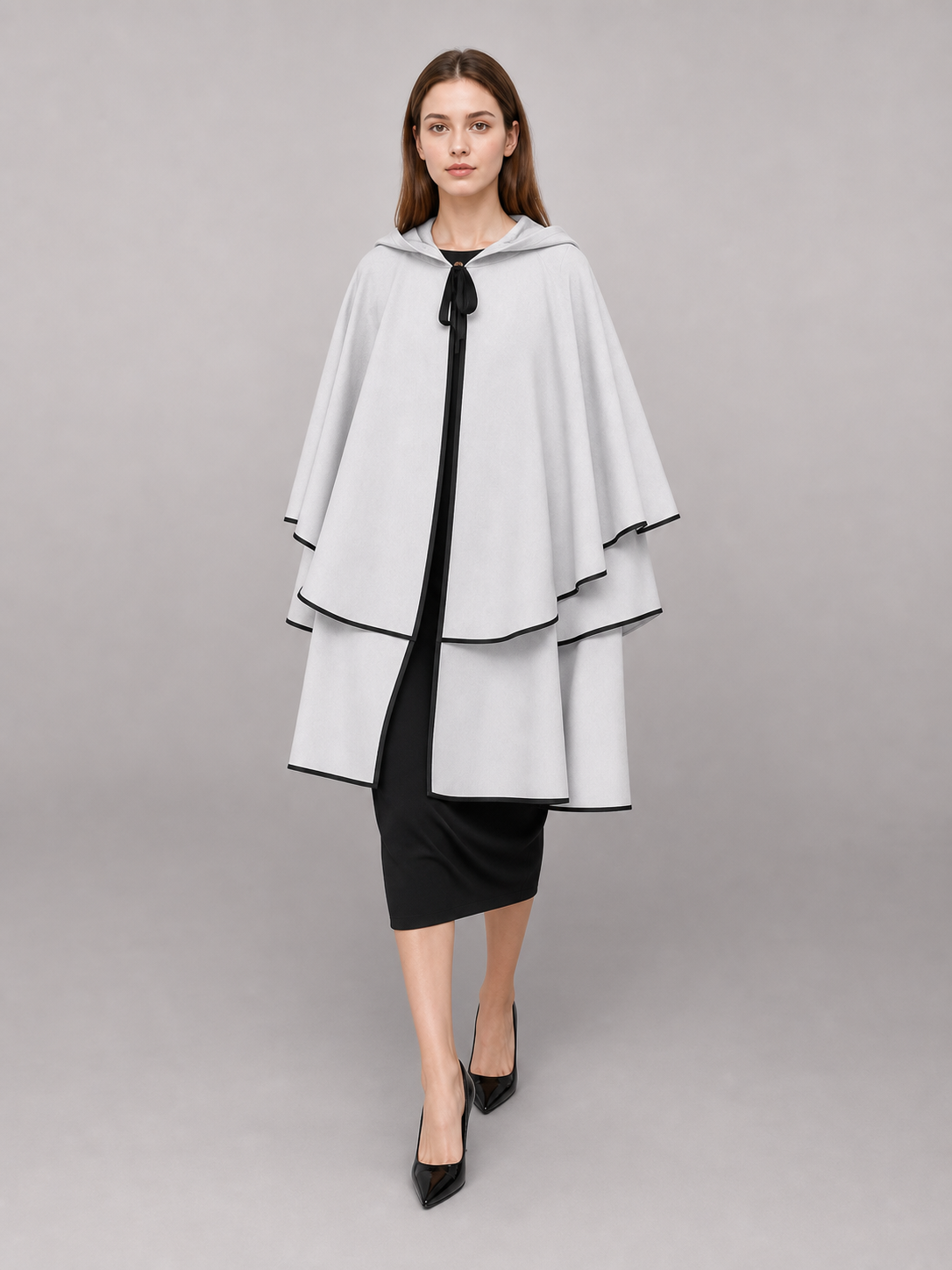 White Hooded Cloak with Black Trim