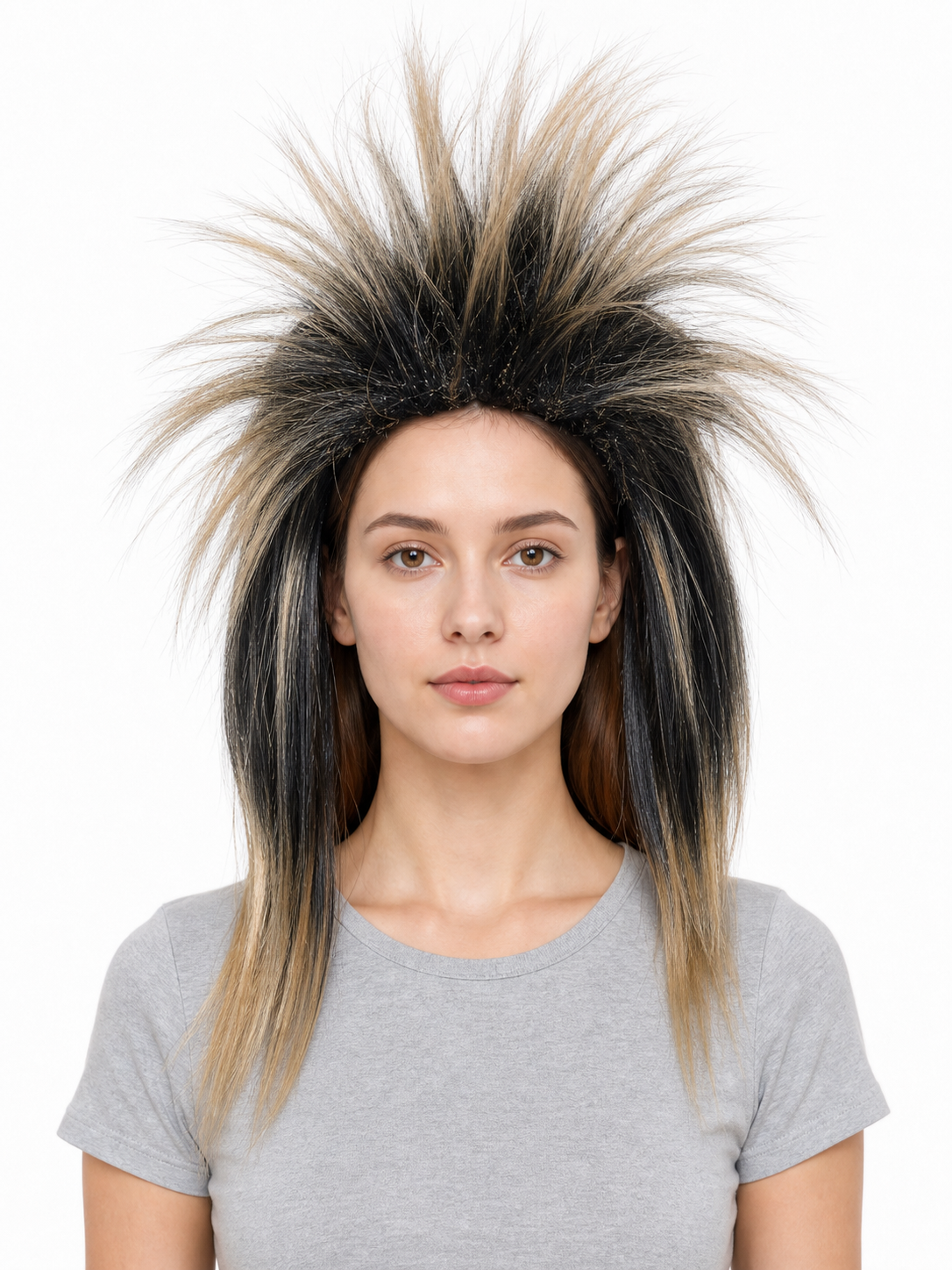 Black and blonde spiked mohawk wig product view 23
