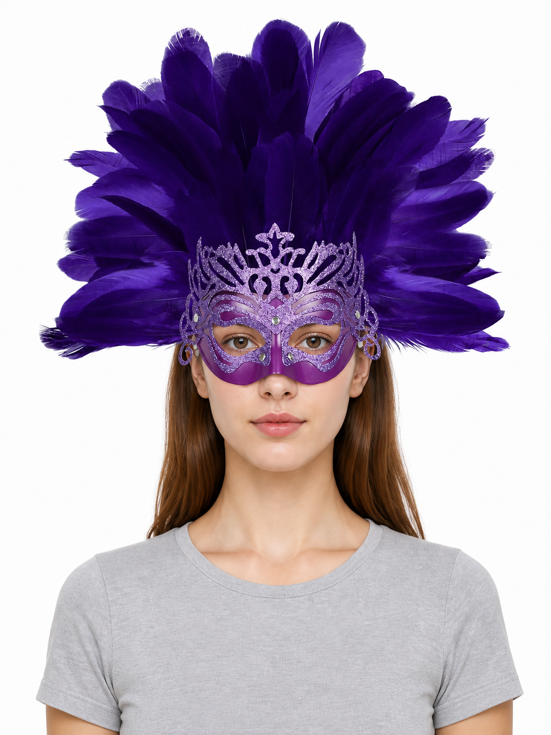 Carnival Mask with Purple Feathers