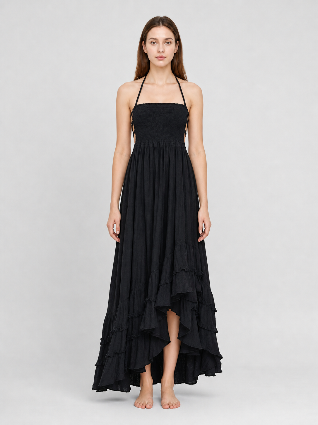 Long Boho-Style Maxi Dress with Open Back