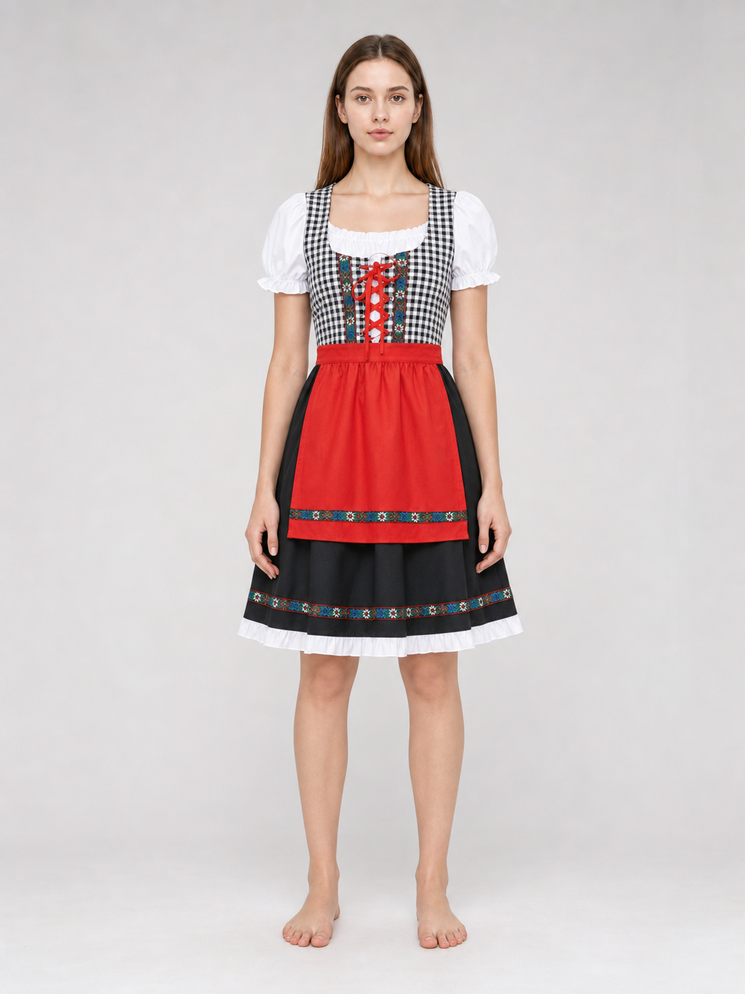 Folk-Style Carnival Dress with Bonnet front view
