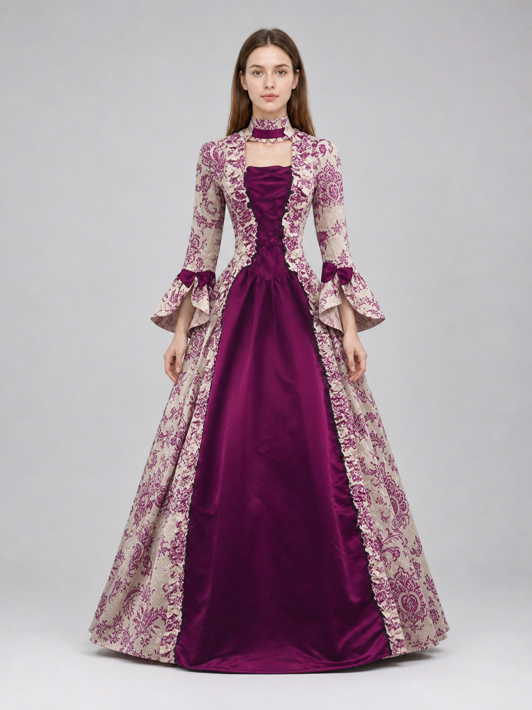 Dressy Dress with Pattern and Flared Sleeves