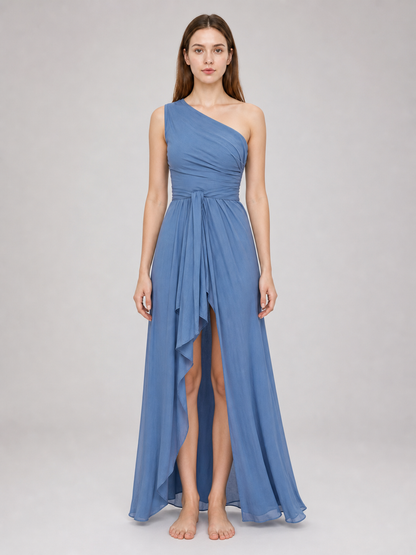 Asymmetrical Floor-Length Evening Dress with Slit