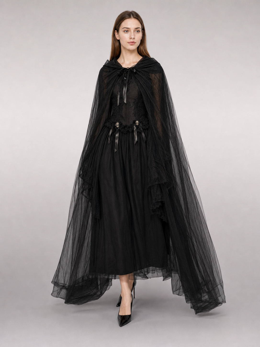 Black hooded carnival cloak for cosplay