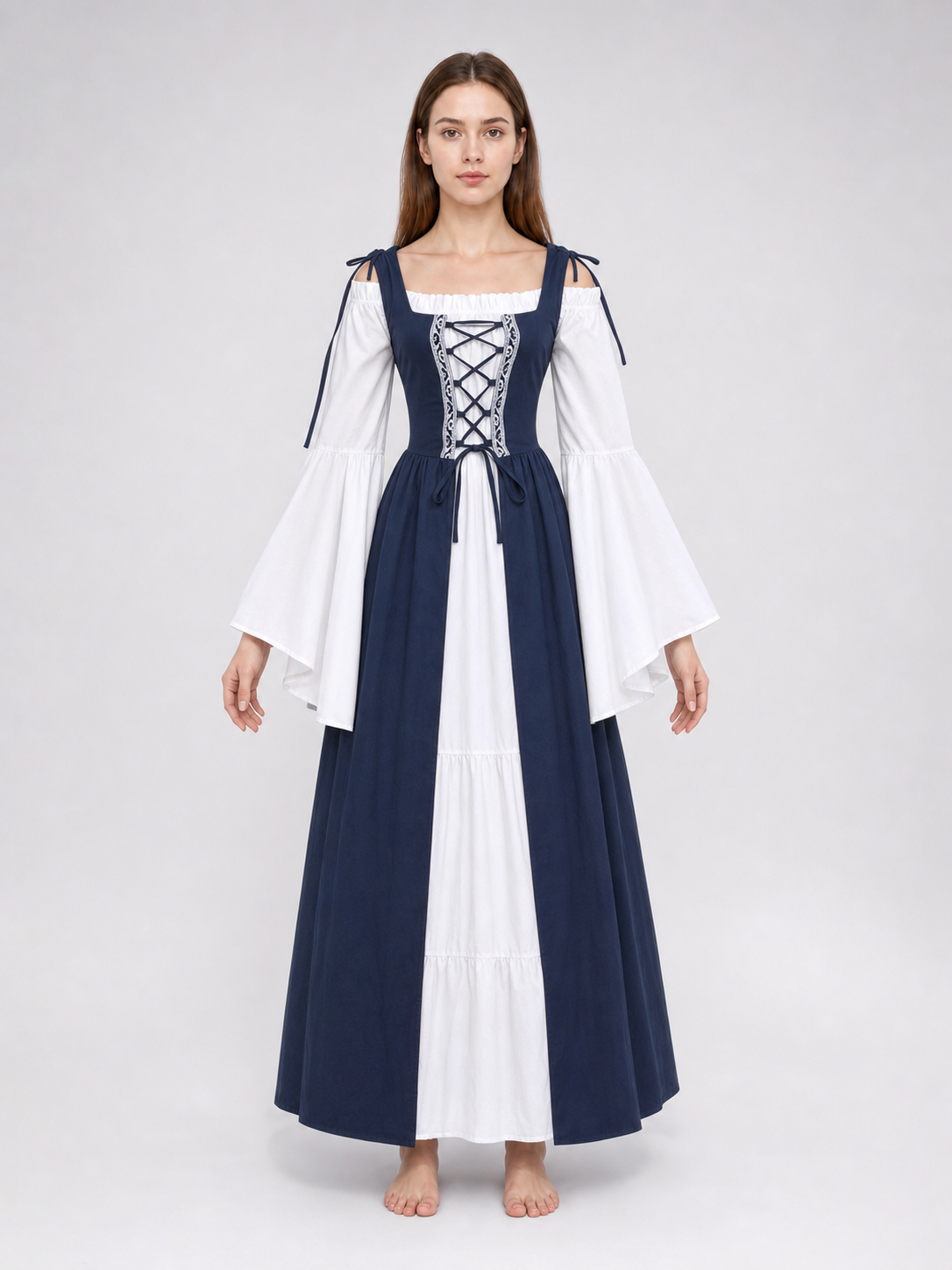 Medieval-Style Dress with Square Neckline